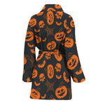 Halloween Pumpkin And Bat Pattern Print Women's Bathrobe