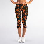 Halloween Pumpkin And Bat Pattern Print Women's Capri Leggings