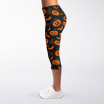 Halloween Pumpkin And Bat Pattern Print Women's Capri Leggings
