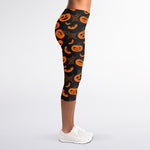 Halloween Pumpkin And Bat Pattern Print Women's Capri Leggings