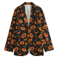 Halloween Pumpkin And Bat Pattern Print Women's Cotton Blazer