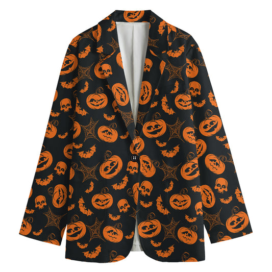 Halloween Pumpkin And Bat Pattern Print Women's Cotton Blazer