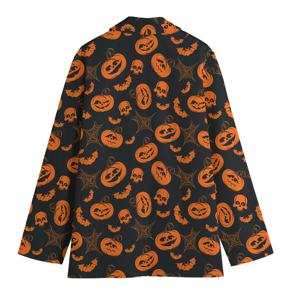 Halloween Pumpkin And Bat Pattern Print Women's Cotton Blazer