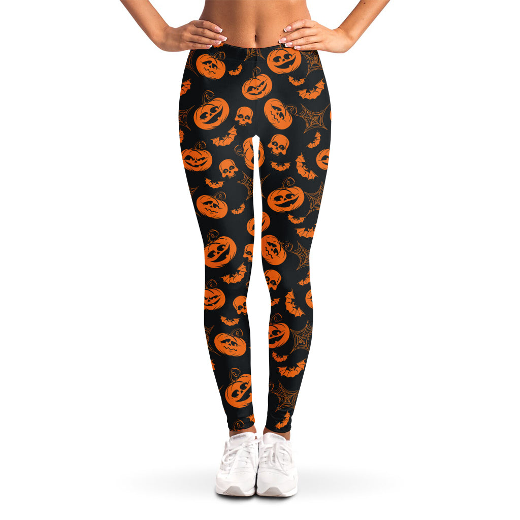 Halloween Pumpkin And Bat Pattern Print Women's Leggings