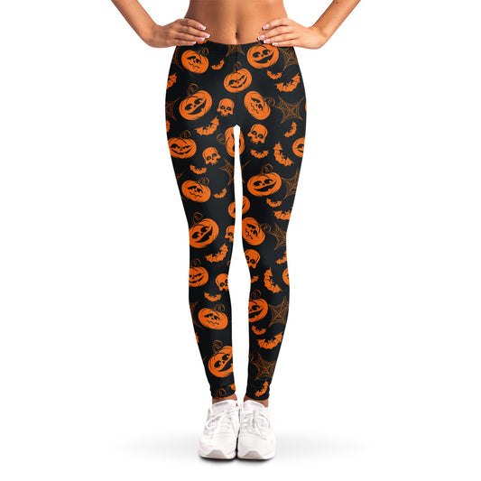 Halloween Pumpkin And Bat Pattern Print Women's Leggings