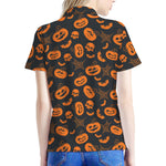 Halloween Pumpkin And Bat Pattern Print Women's Polo Shirt