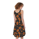 Halloween Pumpkin And Bat Pattern Print Women's Sleeveless Dress