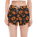 Halloween Pumpkin And Bat Pattern Print Women's Split Running Shorts