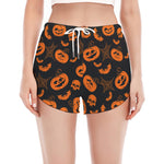 Halloween Pumpkin And Bat Pattern Print Women's Split Running Shorts