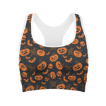 Halloween Pumpkin And Bat Pattern Print Women's Sports Bra
