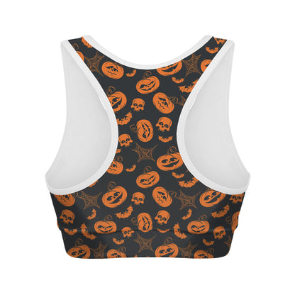 Halloween Pumpkin And Bat Pattern Print Women's Sports Bra