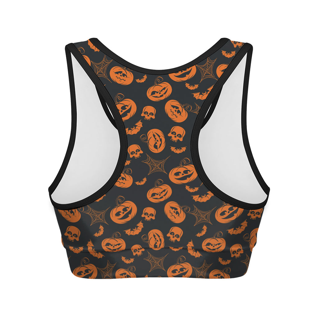 Halloween Pumpkin And Bat Pattern Print Women's Sports Bra