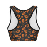 Halloween Pumpkin And Bat Pattern Print Women's Sports Bra
