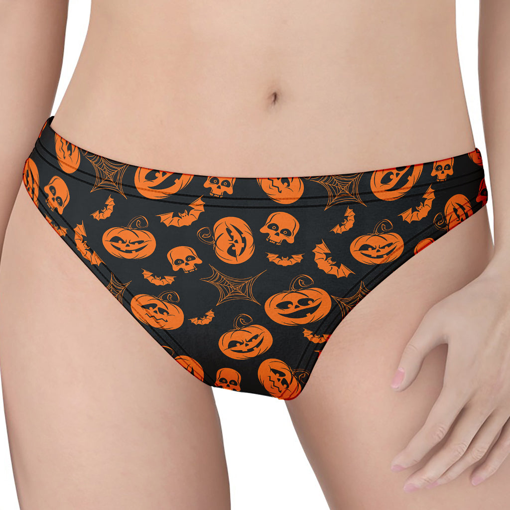 Halloween Pumpkin And Bat Pattern Print Women's Thong