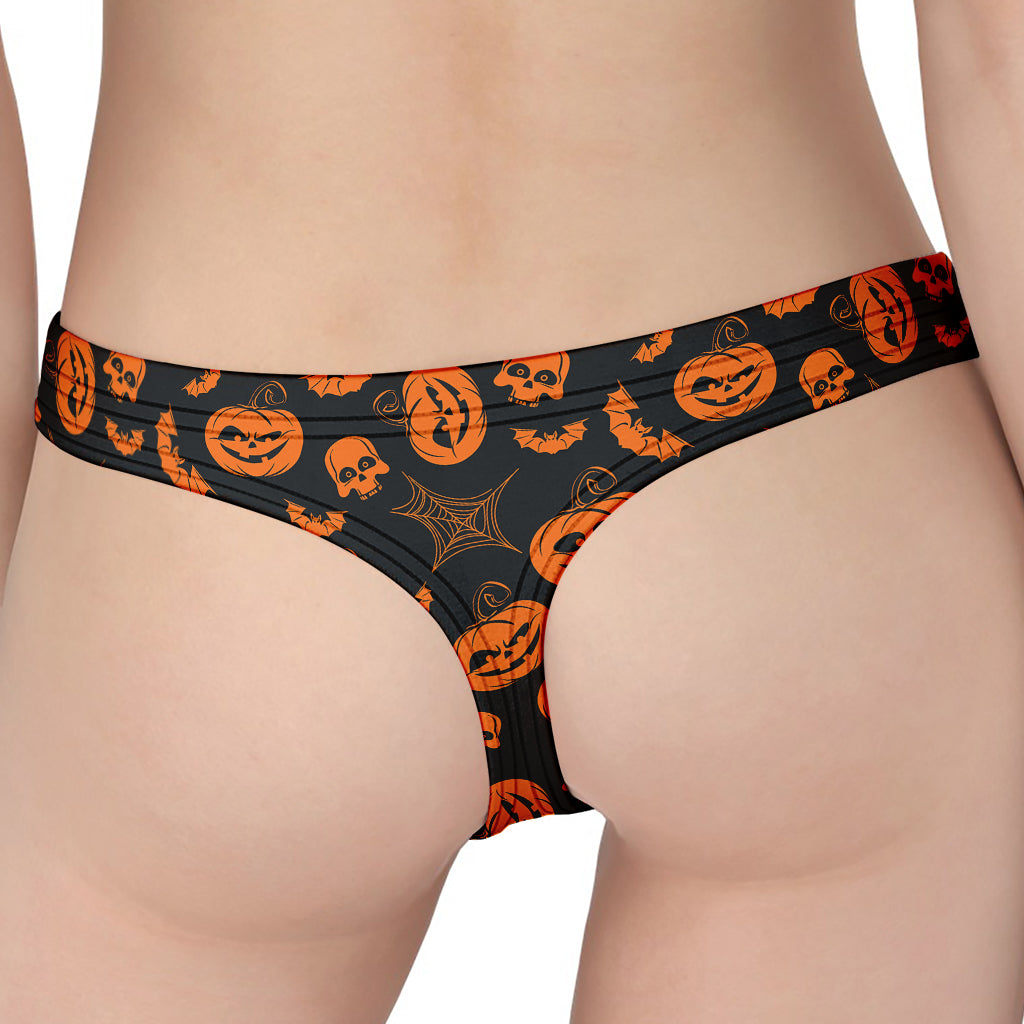 Halloween Pumpkin And Bat Pattern Print Women's Thong