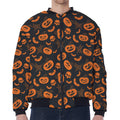 Halloween Pumpkin And Bat Pattern Print Zip Sleeve Bomber Jacket