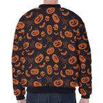 Halloween Pumpkin And Bat Pattern Print Zip Sleeve Bomber Jacket