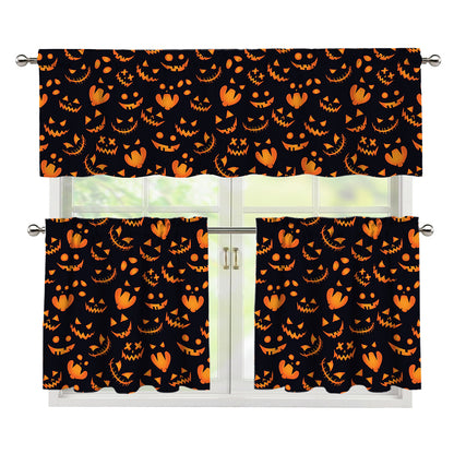 Halloween Pumpkin Faces Pattern Print 3 Piece Kitchen Curtains