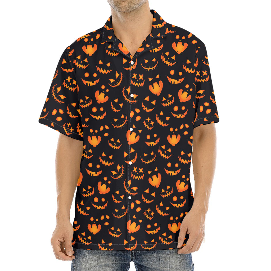 Halloween Pumpkin Faces Pattern Print Aloha Shirt