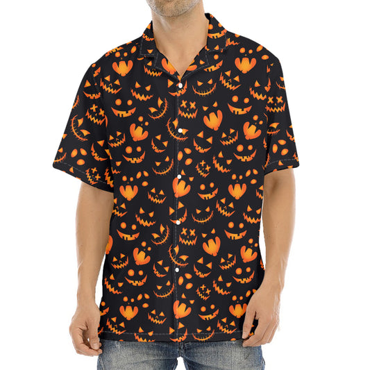 Halloween Pumpkin Faces Pattern Print Aloha Shirt