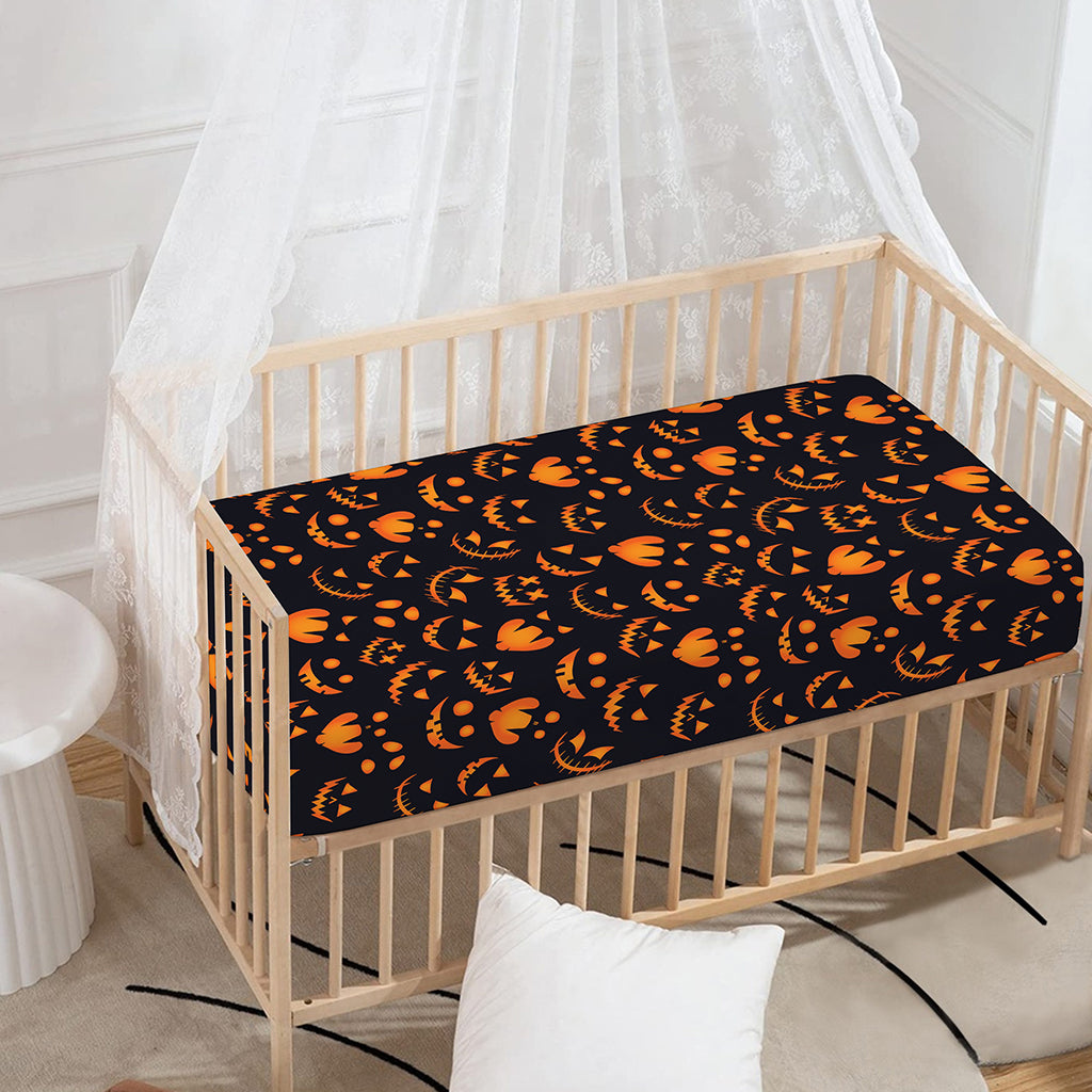 Halloween Pumpkin Faces Pattern Print Baby Crib Sheet