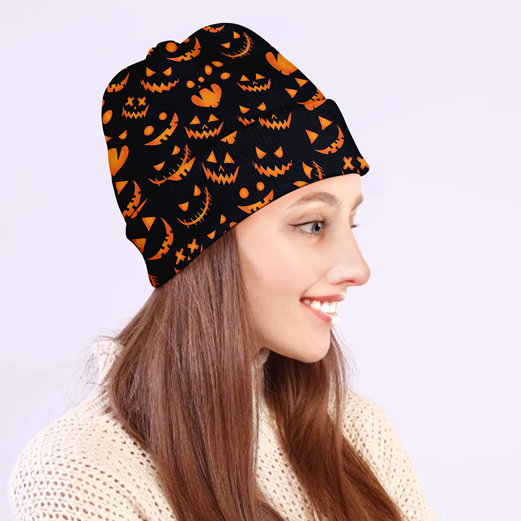 Halloween Pumpkin Faces Pattern Print Beanie