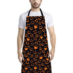 Halloween Pumpkin Faces Pattern Print Bib Apron With Pocket