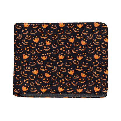 Halloween Pumpkin Faces Pattern Print Bifold Wallet