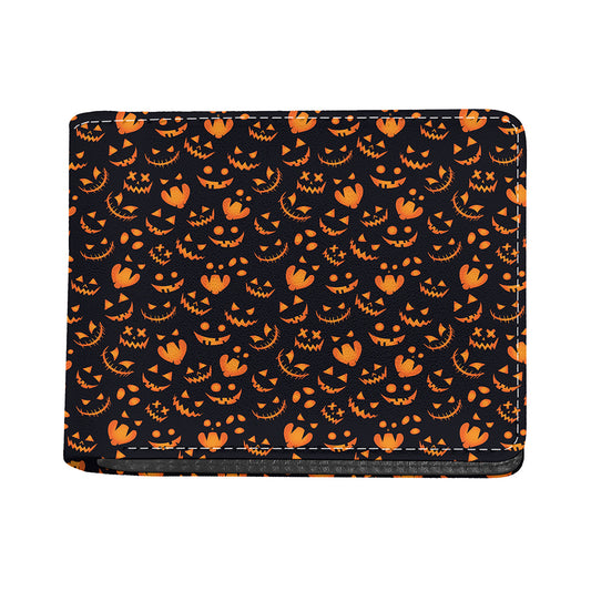 Halloween Pumpkin Faces Pattern Print Bifold Wallet