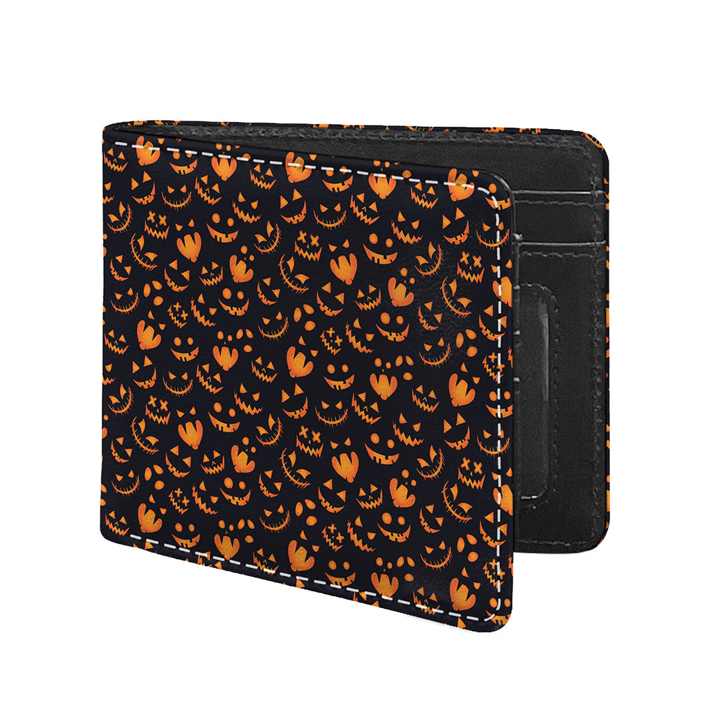 Halloween Pumpkin Faces Pattern Print Bifold Wallet