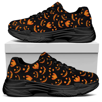 Halloween Pumpkin Faces Pattern Print Black Chunky Shoes