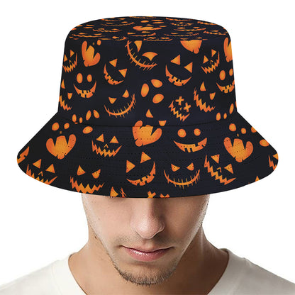 Halloween Pumpkin Faces Pattern Print Bucket Hat