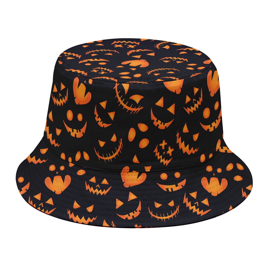 Halloween Pumpkin Faces Pattern Print Bucket Hat