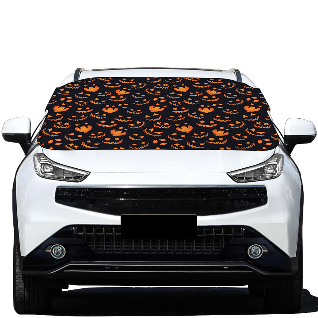 Halloween Pumpkin Faces Pattern Print Car Windshield Snow Cover