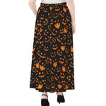 Halloween Pumpkin Faces Pattern Print Chiffon Maxi Skirt