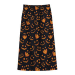 Halloween Pumpkin Faces Pattern Print Cotton Front Slit Maxi Skirt