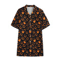 Halloween Pumpkin Faces Pattern Print Cotton Hawaiian Shirt