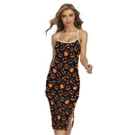 Halloween Pumpkin Faces Pattern Print Cross Back Cami Dress
