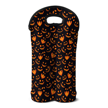 Halloween Pumpkin Faces Pattern Print Double Neoprene Wine Tote