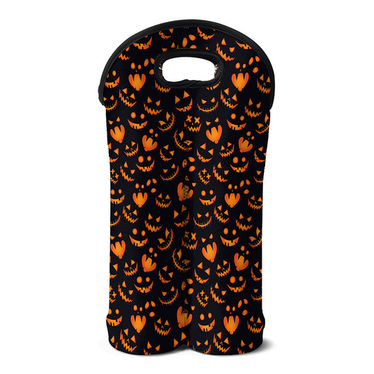 Halloween Pumpkin Faces Pattern Print Double Neoprene Wine Tote