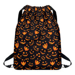 Halloween Pumpkin Faces Pattern Print Drawstring Backpack