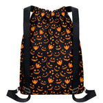 Halloween Pumpkin Faces Pattern Print Drawstring Backpack