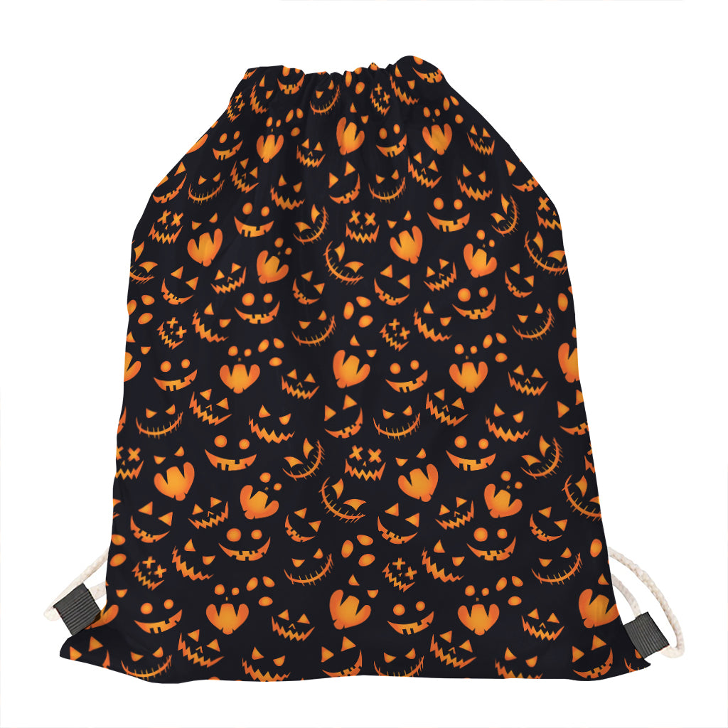 Halloween Pumpkin Faces Pattern Print Drawstring Bag