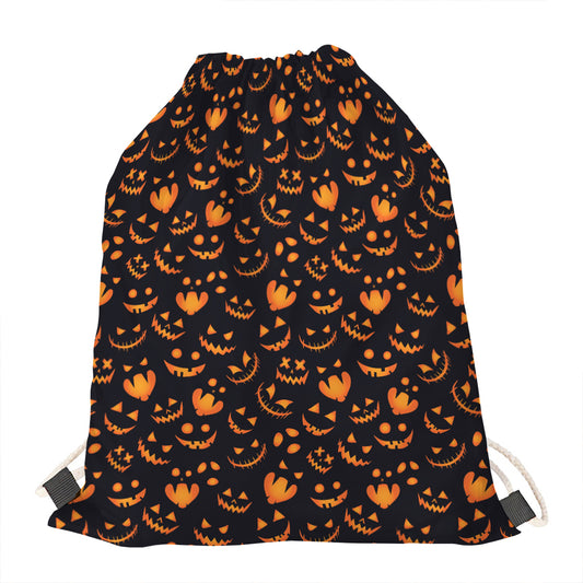 Halloween Pumpkin Faces Pattern Print Drawstring Bag