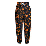 Halloween Pumpkin Faces Pattern Print Fleece Lined Knit Pants