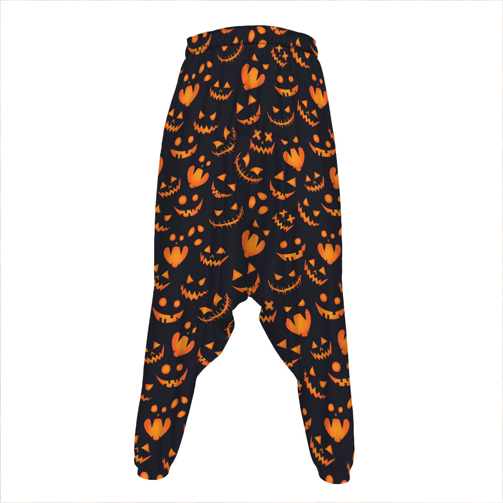 Halloween Pumpkin Faces Pattern Print Hammer Pants