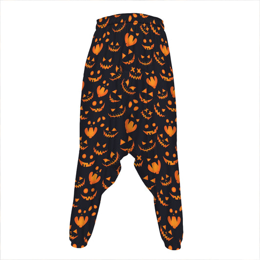 Halloween Pumpkin Faces Pattern Print Hammer Pants
