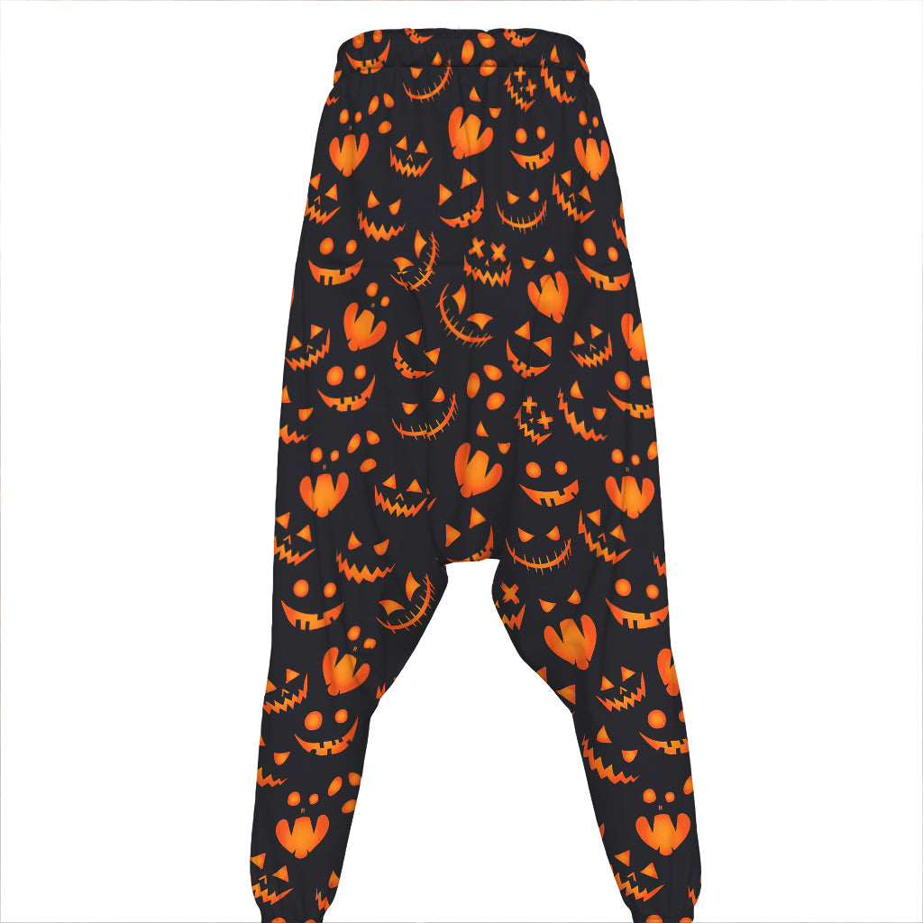 Halloween Pumpkin Faces Pattern Print Hammer Pants