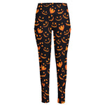 Halloween Pumpkin Faces Pattern Print High-Waisted Pocket Leggings