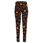 Halloween Pumpkin Faces Pattern Print High-Waisted Pocket Leggings